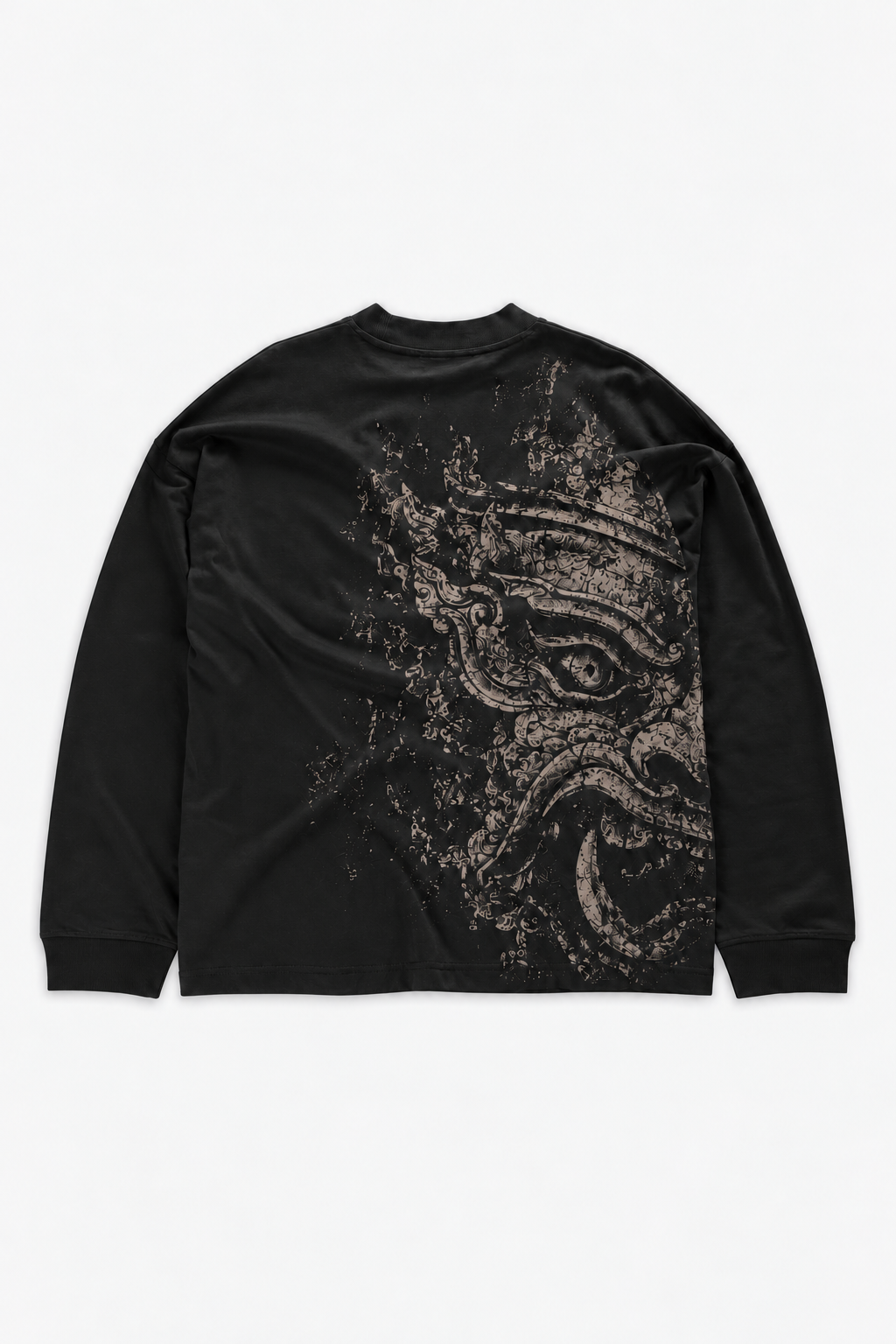 YAKCA FIGHTWEAR Longsleeve back mask print on a seamless portrait background