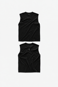 YAKCA FIGHTWEAR black cotton Tank Top with a plain front and small vertical white YAKCA logo on the upper back, front and back views in 2:3 portrait format